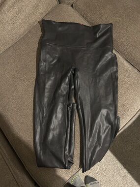 SPANX Black Faux Leather-Look Leggings